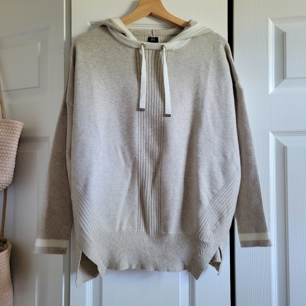 River Island Pullover Hoodie Sweatshirt Split Hem Oatmeal Size M Hooded Fall - Picture 2 of 7